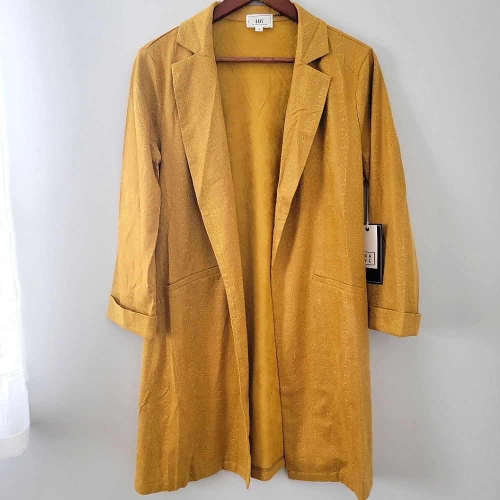 NWT HAVE Faux Leather Sutble Snakeskin Patterned Open Front Blazer- Large
